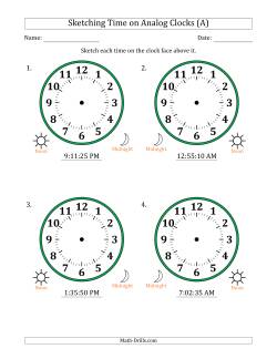 Sketching 12 Hour Time on Analog Clocks in 5 Second Intervals (4 Large Clocks)