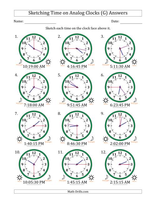 The Sketching 12 Hour Time on Analog Clocks in 15 Second Intervals (12 Clocks) (G) Math Worksheet Page 2