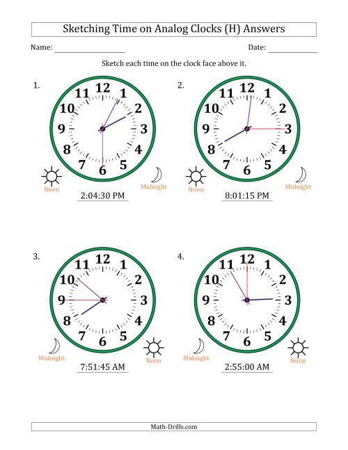 The Sketching 12 Hour Time on Analog Clocks in 15 Second Intervals (4 Large Clocks) (H) Math Worksheet Page 2