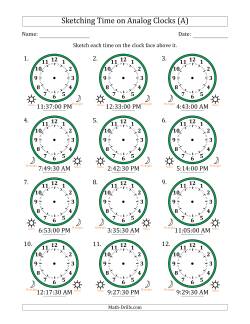 Sketching 12 Hour Time on Analog Clocks in 30 Second Intervals (12 Clocks)