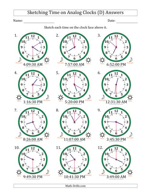 The Sketching 12 Hour Time on Analog Clocks in 30 Second Intervals (12 Clocks) (D) Math Worksheet Page 2