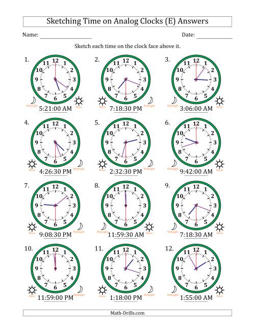 The Sketching 12 Hour Time on Analog Clocks in 30 Second Intervals (12 Clocks) (E) Math Worksheet Page 2