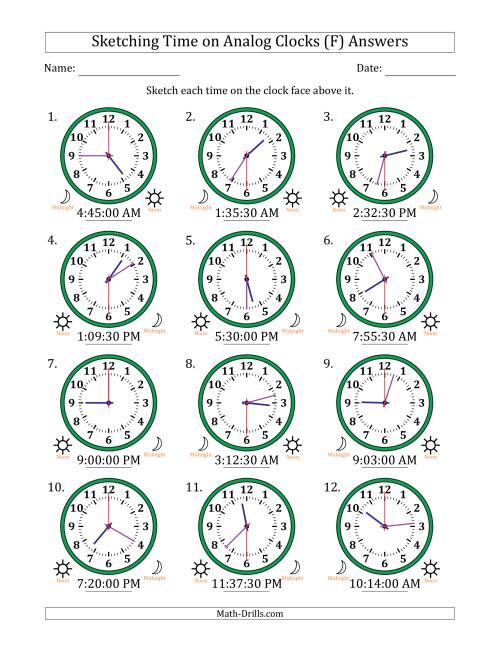 The Sketching 12 Hour Time on Analog Clocks in 30 Second Intervals (12 Clocks) (F) Math Worksheet Page 2
