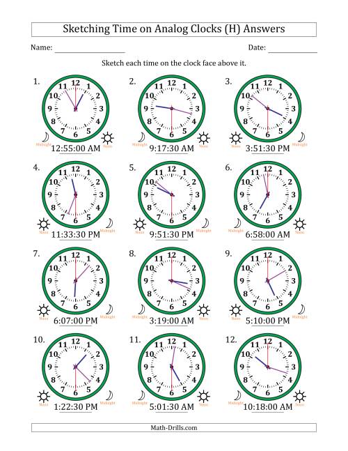 The Sketching 12 Hour Time on Analog Clocks in 30 Second Intervals (12 Clocks) (H) Math Worksheet Page 2
