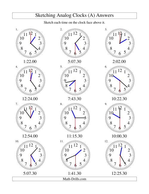 The Sketching Time on Analog Clocks in 30 Second Intervals (Old) Math Worksheet Page 2