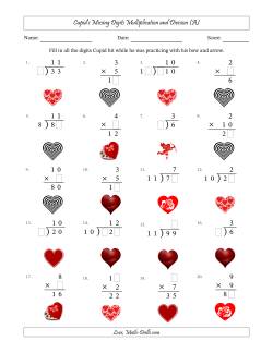 Cupid's Missing Digits Multiplication and Division (Easier Version)