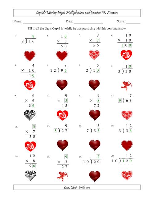 The Cupid's Missing Digits Multiplication and Division (Easier Version) (I) Math Worksheet Page 2