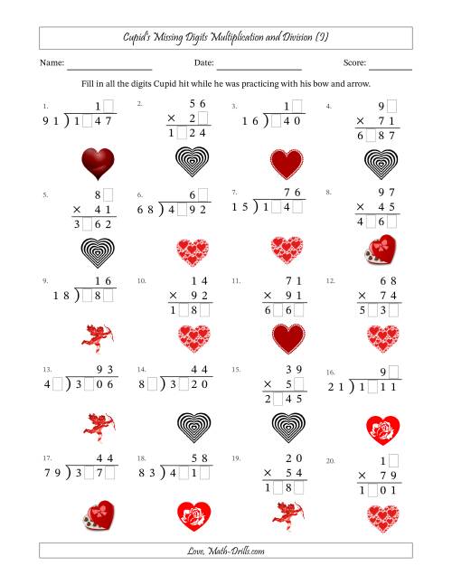 The Cupid's Missing Digits Multiplication and Division (Harder Version) (I) Math Worksheet