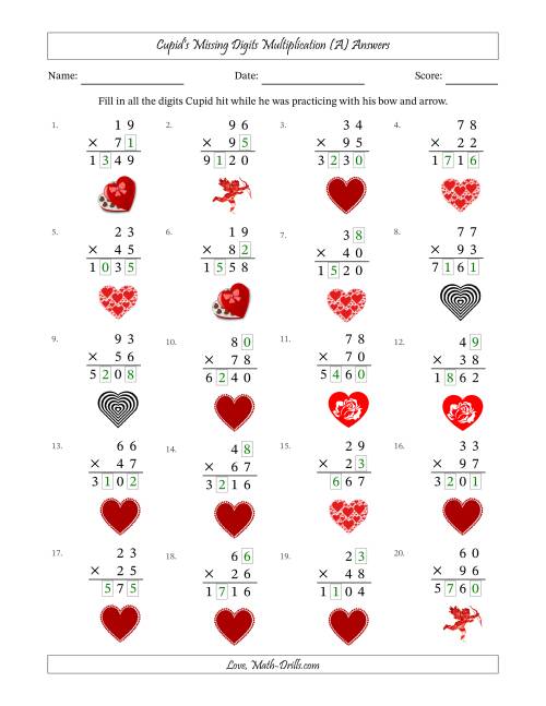 The Cupid's Missing Digits Multiplication (Harder Version) (All) Math Worksheet Page 2