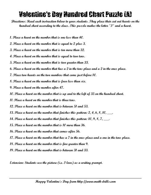 The Hundred Chart Puzzle Math Worksheet Page 2