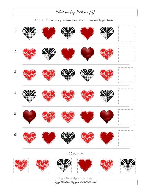The Valentines Day Picture Patterns with Shape Attribute Only (A) Math Worksheet