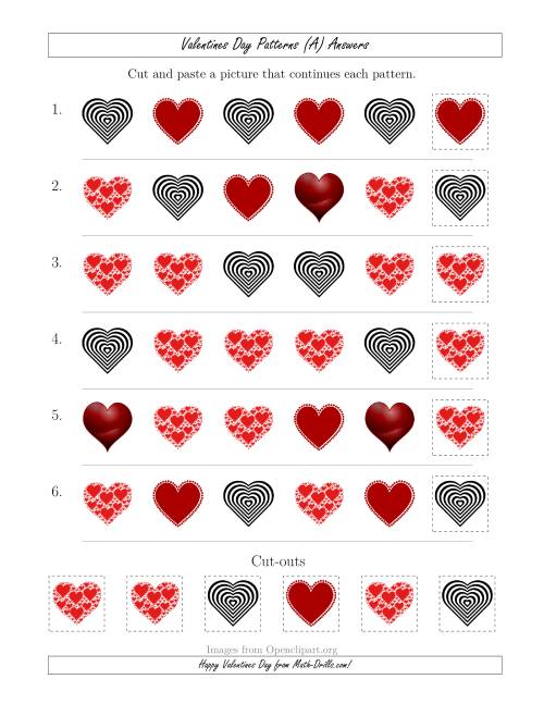 The Valentines Day Picture Patterns with Shape Attribute Only (A) Math Worksheet Page 2