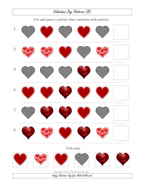 The Valentines Day Picture Patterns with Shape Attribute Only (B) Math Worksheet