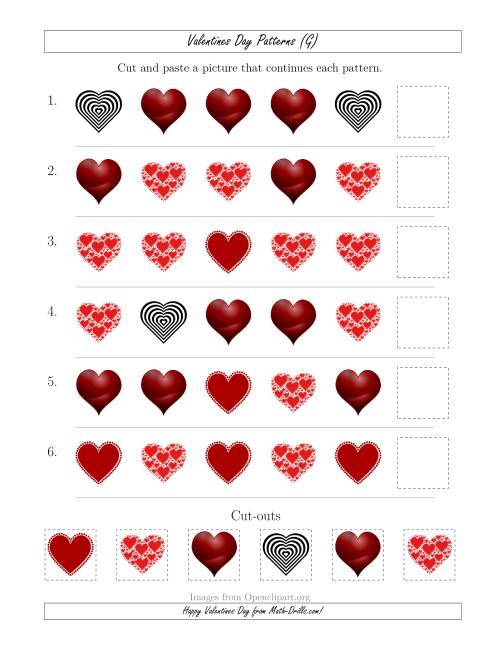 The Valentines Day Picture Patterns with Shape Attribute Only (G) Math Worksheet