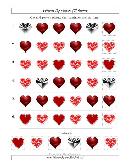 The Valentines Day Picture Patterns with Shape Attribute Only (G) Math Worksheet Page 2