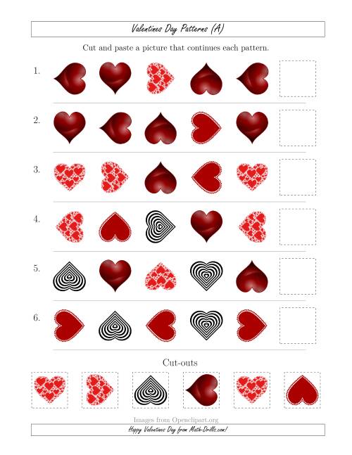 The Valentines Day Picture Patterns with Shape and Rotation Attributes (A) Math Worksheet