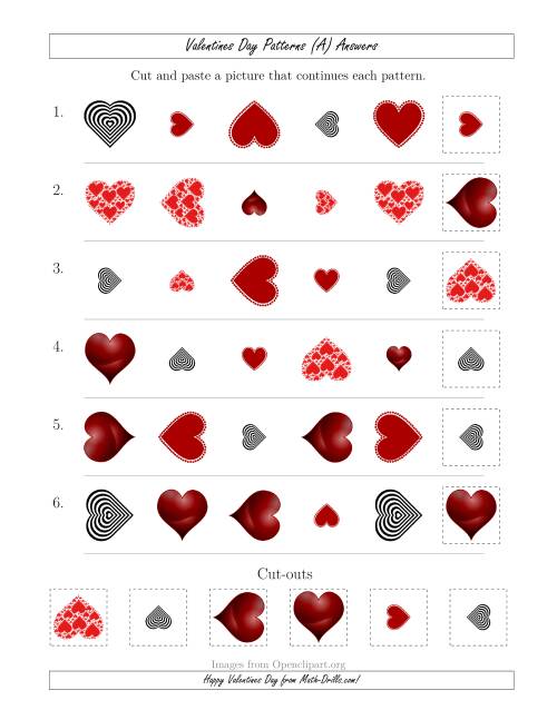 The Valentines Day Picture Patterns with Shape, Size and Rotation Attributes (A) Math Worksheet Page 2