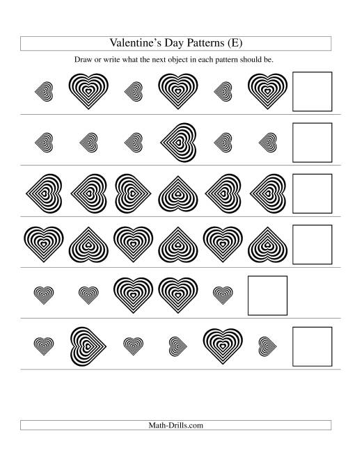 The Two-Attribute Patterns (Size and Rotation) Featuring Black and White Hearts (E) Math Worksheet