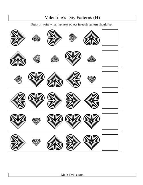 The Two-Attribute Patterns (Size and Rotation) Featuring Black and White Hearts (H) Math Worksheet