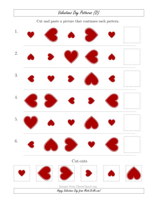 The Valentines Day Picture Patterns with Size and Rotation Attributes (D) Math Worksheet