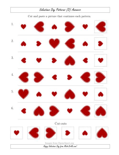 The Valentines Day Picture Patterns with Size and Rotation Attributes (D) Math Worksheet Page 2