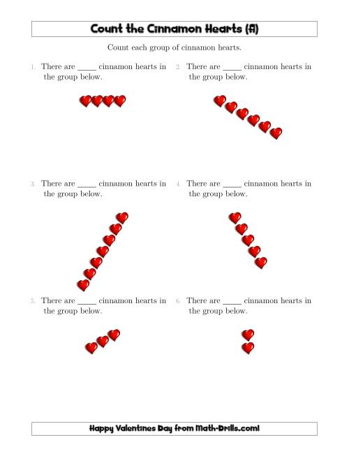 The Counting Cinnamon Hearts in Linear Arrangements (A) Math Worksheet