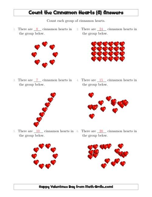 The Counting Cinnamon Hearts in Various Arrangements (A) Math Worksheet Page 2