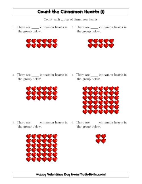 The Counting Cinnamon Hearts in Rectangular Arrangements (I) Math Worksheet