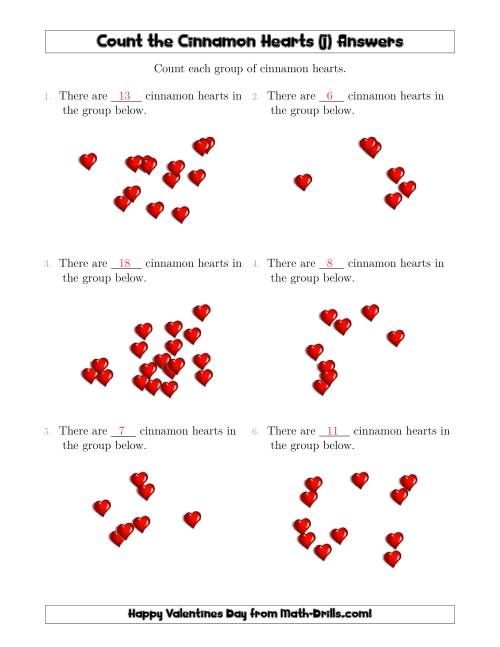 The Counting Cinnamon Hearts in Scattered Arrangements (J) Math Worksheet Page 2