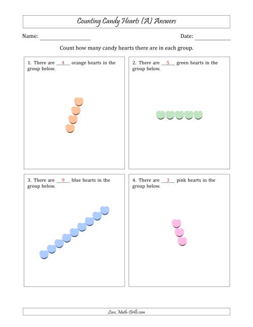 The Counting Candy Hearts in Rotated Linear Arrangements (A) Math Worksheet Page 2