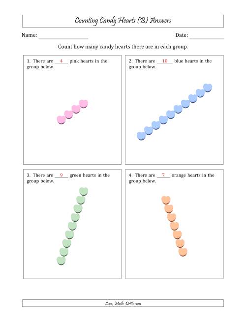 The Counting Candy Hearts in Rotated Linear Arrangements (B) Math Worksheet Page 2