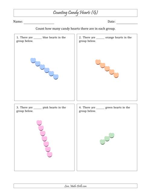 The Counting Candy Hearts in Rotated Linear Arrangements (G) Math Worksheet