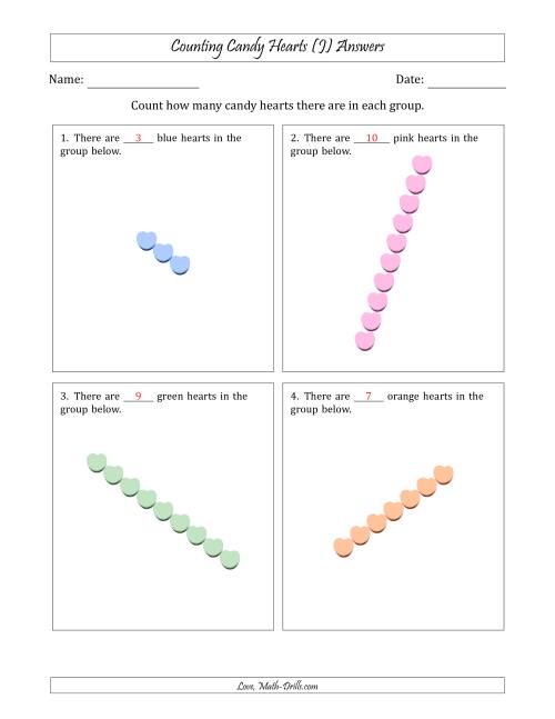 The Counting Candy Hearts in Rotated Linear Arrangements (J) Math Worksheet Page 2