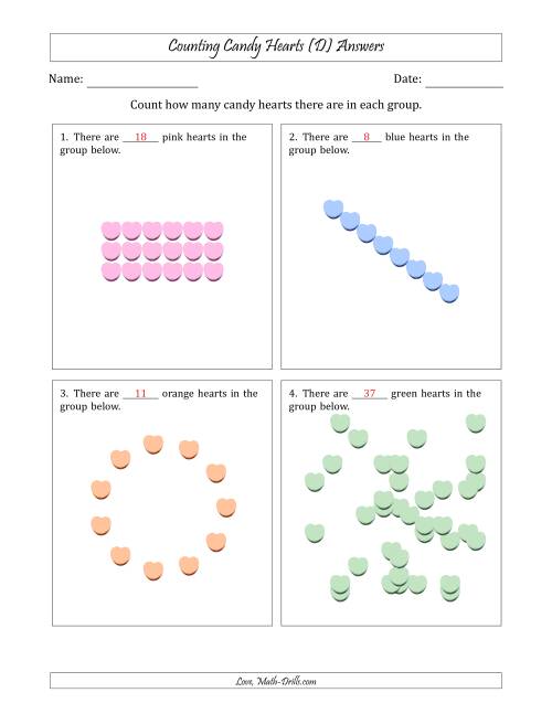 The Counting Candy Hearts in Various Arrangements (Harder Version) (D) Math Worksheet Page 2