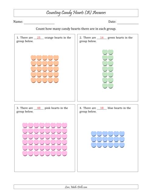 The Counting Candy Hearts in Rectangular Arrangements (Maximum Dimension 9) (A) Math Worksheet Page 2