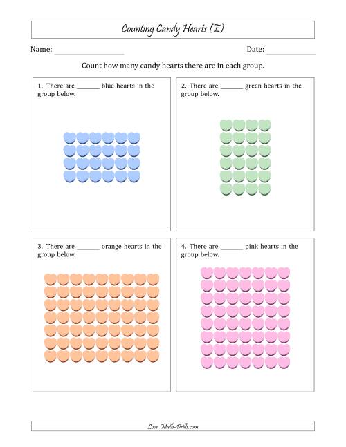The Counting Candy Hearts in Rectangular Arrangements (Maximum Dimension 9) (E) Math Worksheet