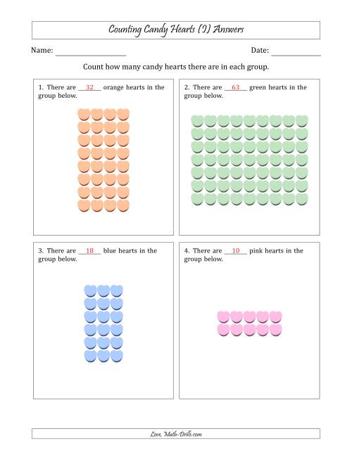 The Counting Candy Hearts in Rectangular Arrangements (Maximum Dimension 9) (I) Math Worksheet Page 2