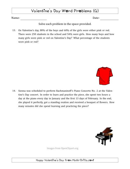 The Valentine's Day Math Word Problems (Multi-Step) (G) Math Worksheet