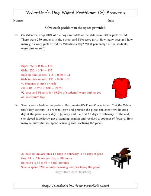 The Valentine's Day Math Word Problems (Multi-Step) (G) Math Worksheet Page 2