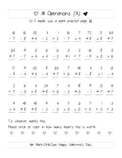 Mixed Operations with Heart Scoring (Range 1 to 9)