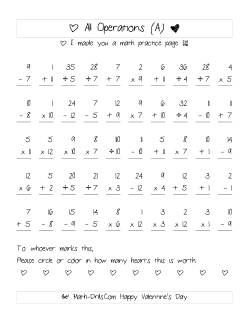 Mixed Operations with Heart Scoring (Range 1 to 12)