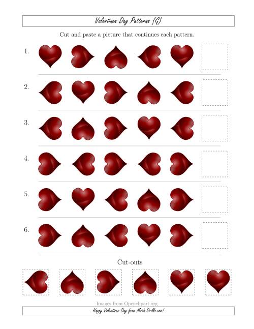 The Valentines Day Picture Patterns with Rotation Attribute Only (G) Math Worksheet