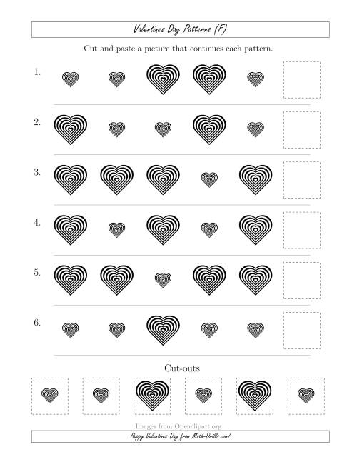 The Valentines Day Picture Patterns with Size Attribute Only (F) Math Worksheet