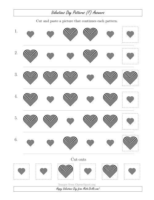 The Valentines Day Picture Patterns with Size Attribute Only (F) Math Worksheet Page 2